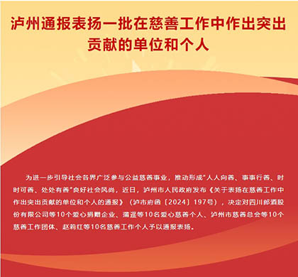 喜报|金沙澳门(中国)唯一官方网站股份公司荣获泸州市“爱心捐赠企业”称号